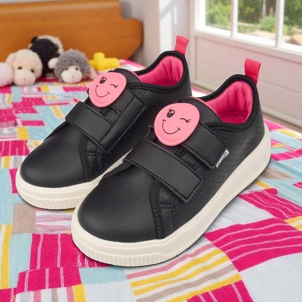 TÊNIS MENINA PAMPILI UP PATCH CARINHA PRETO E PINK FLUOR Preto/Rosa 3