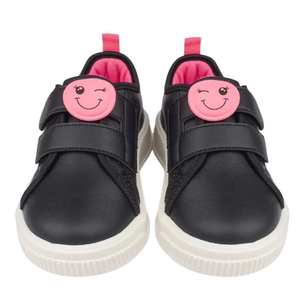 TÊNIS MENINA PAMPILI UP PATCH CARINHA PRETO E PINK FLUOR Preto/Rosa 4