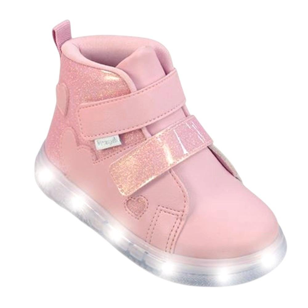 TÊNIS DE LED INFANTIL PAMPILI SNEAKER LUZ GLITTER ROSA GLACE