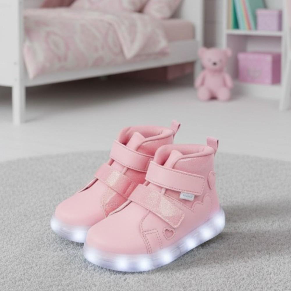 TÊNIS DE LED INFANTIL PAMPILI SNEAKER LUZ GLITTER ROSA GLACE Rosa 2