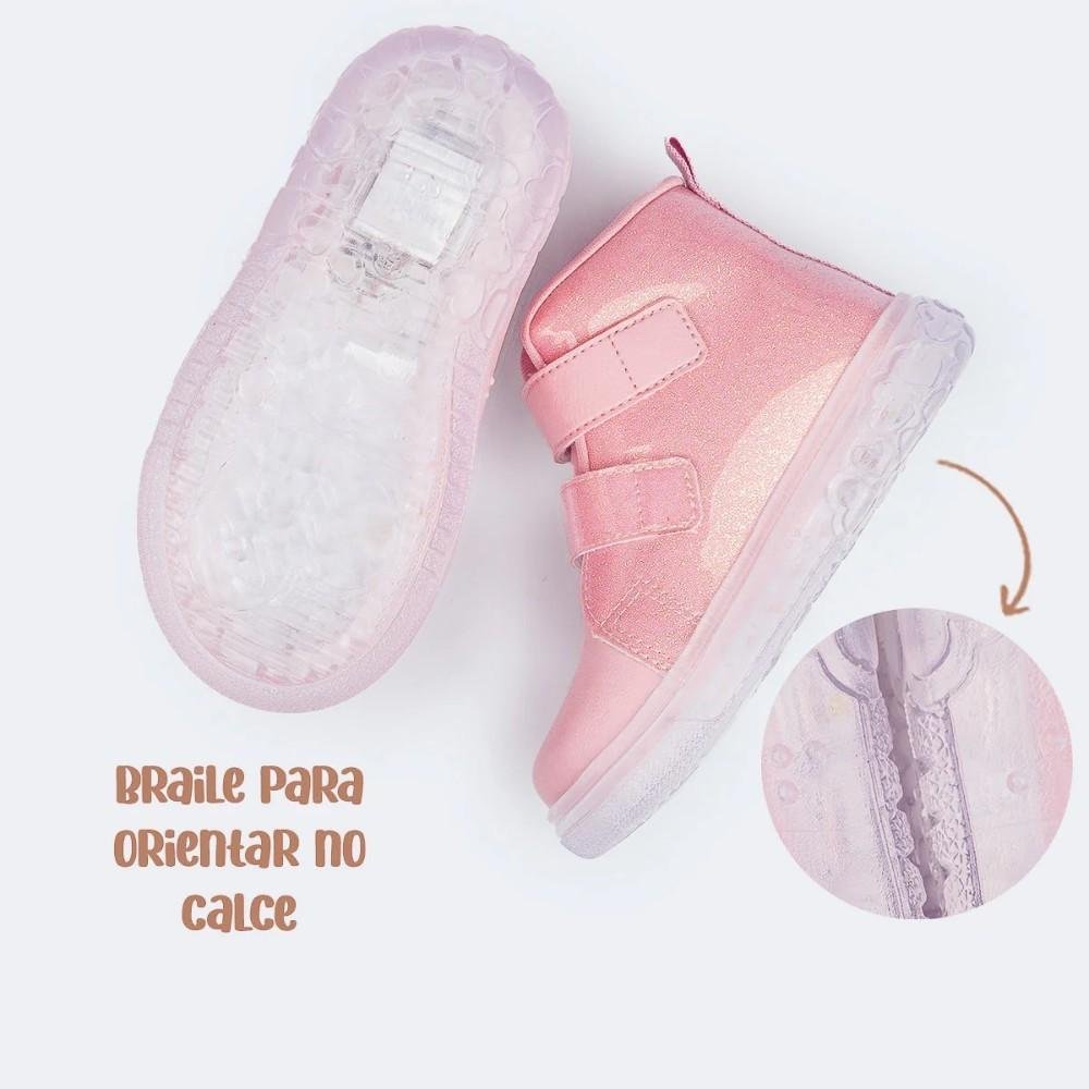 TÊNIS DE LED INFANTIL PAMPILI SNEAKER LUZ GLITTER ROSA GLACE Rosa 4