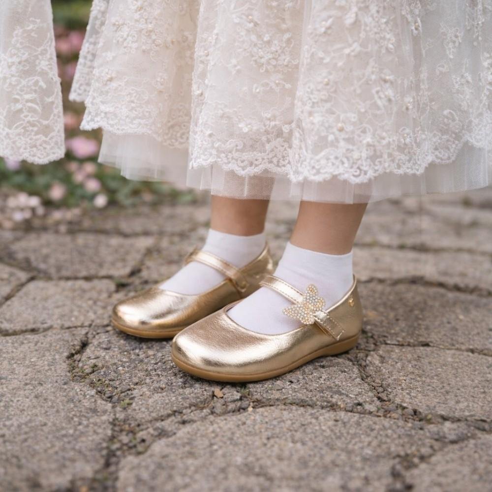SAPATILHA INFANTIL PAMPILI BAILARINA BORBOLETA BRILHANTE Dourado 2