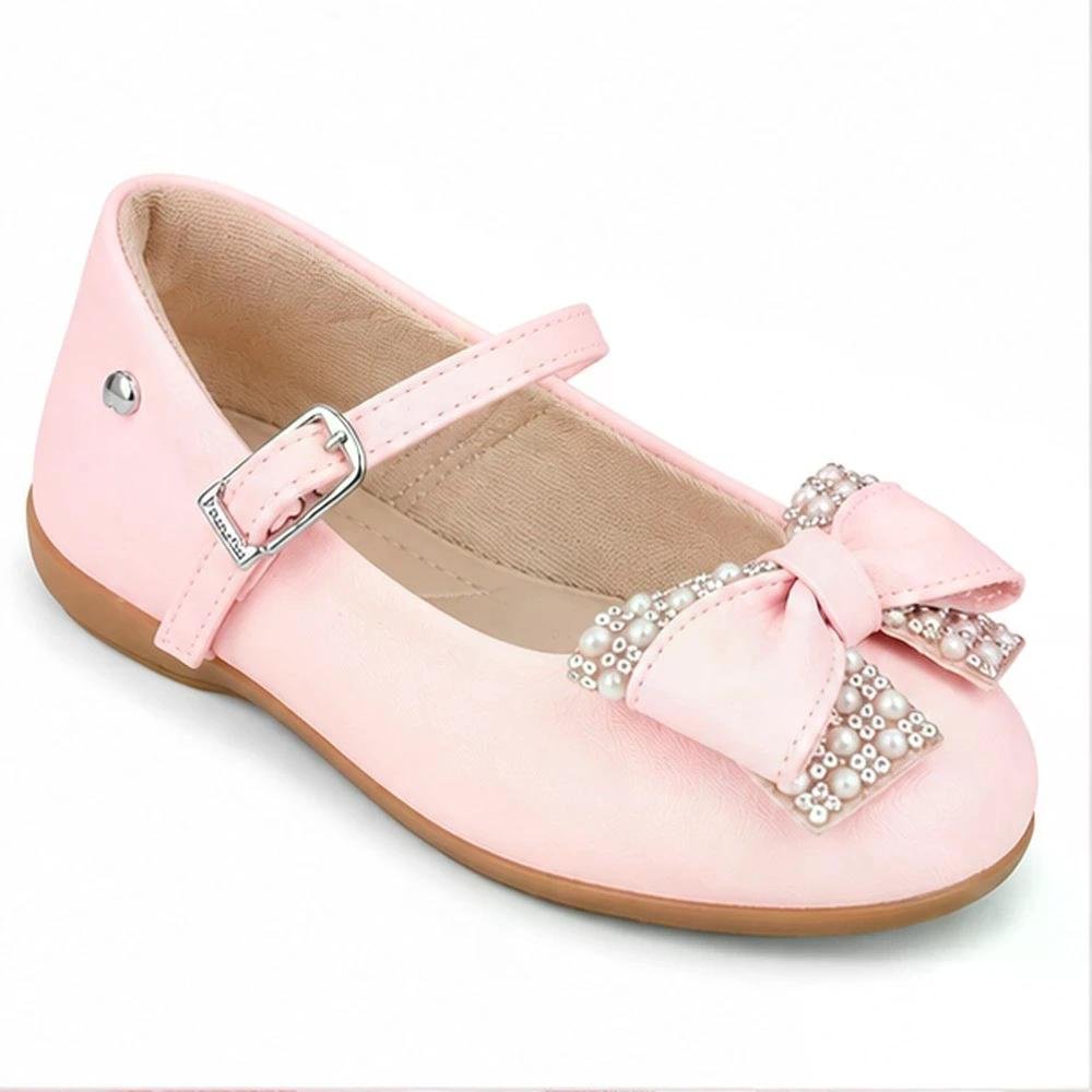 Sapatilha Menina Bailarina Laço Pérola Strass Rosa Pampili