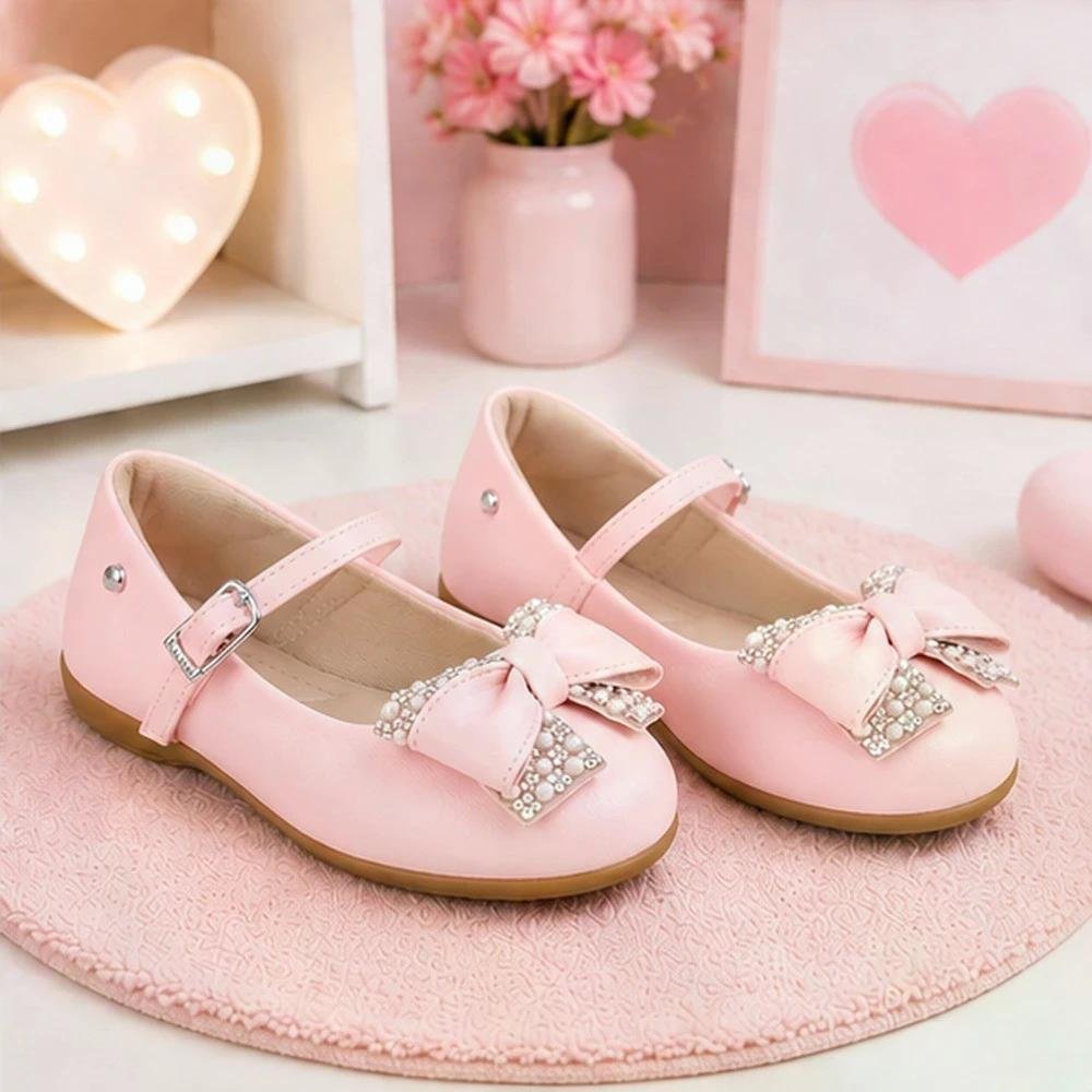 Sapatilha Menina Bailarina Laço Pérola Strass Rosa Pampili Rosa 3