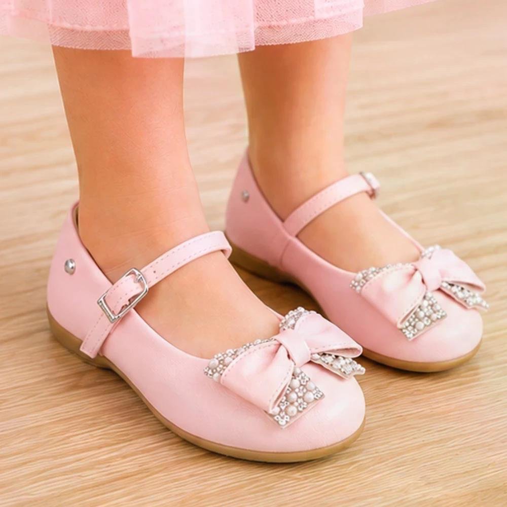 Sapatilha Menina Bailarina Laço Pérola Strass Rosa Pampili Rosa 4