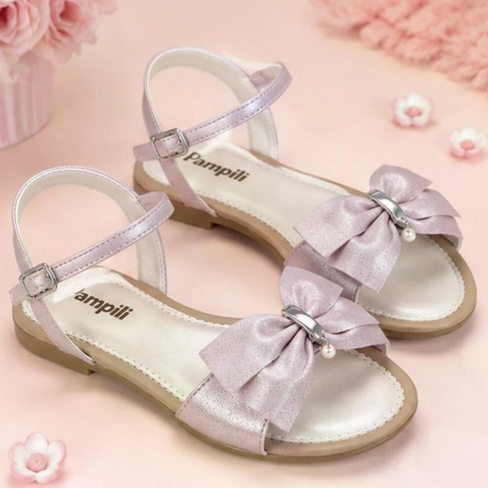 Sandália Menina Pampili 409 Cherrie Laço Pérola Rose Rosa 5