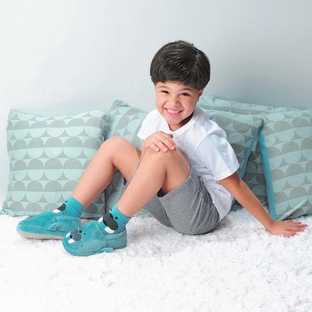 Pantufa Infantil Menino Play Leão Marinho Pimpolho Azul 5