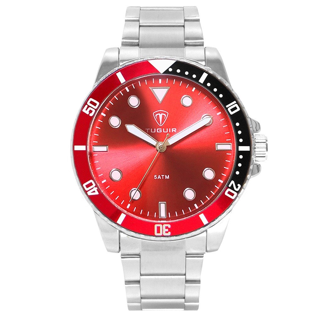 Relógio Masculino Tuguir Analógico TG157 - Prata e Vermelho Prata 1