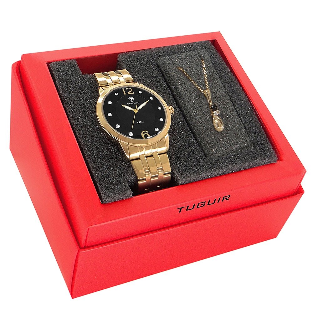 Kit Relógio Feminino Tuguir Analógico W2122 - Dourado e Preto com Brinde Dourado 2