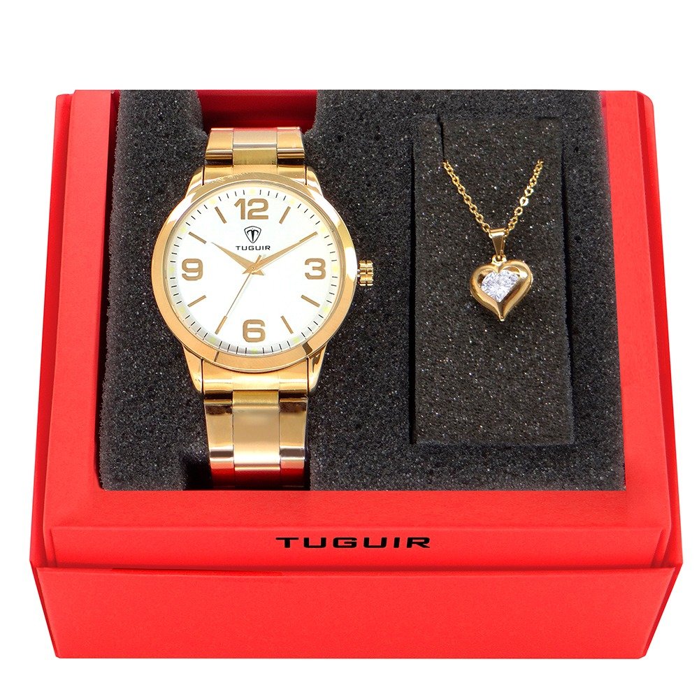 Kit Relógio Feminino Tuguir Analógico TG117 Dourado com Brinde Dourado 1