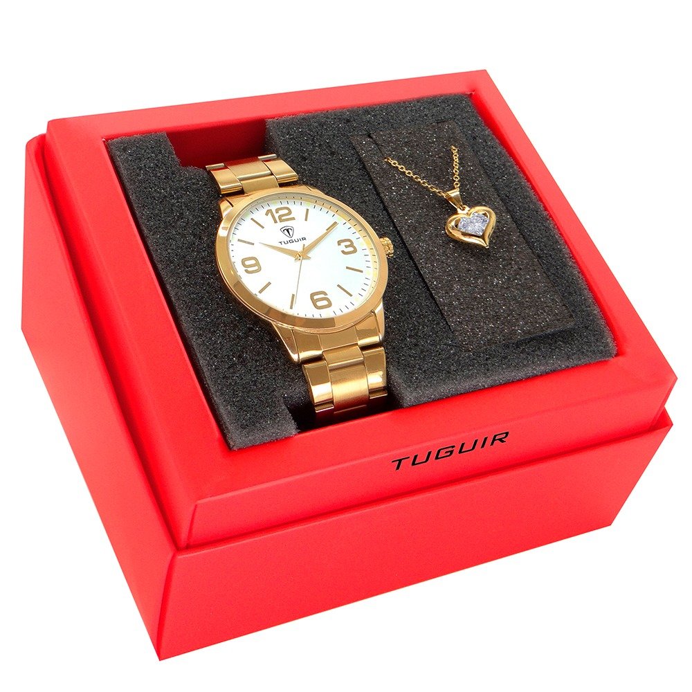 Kit Relógio Feminino Tuguir Analógico TG117 Dourado com Brinde Dourado 2