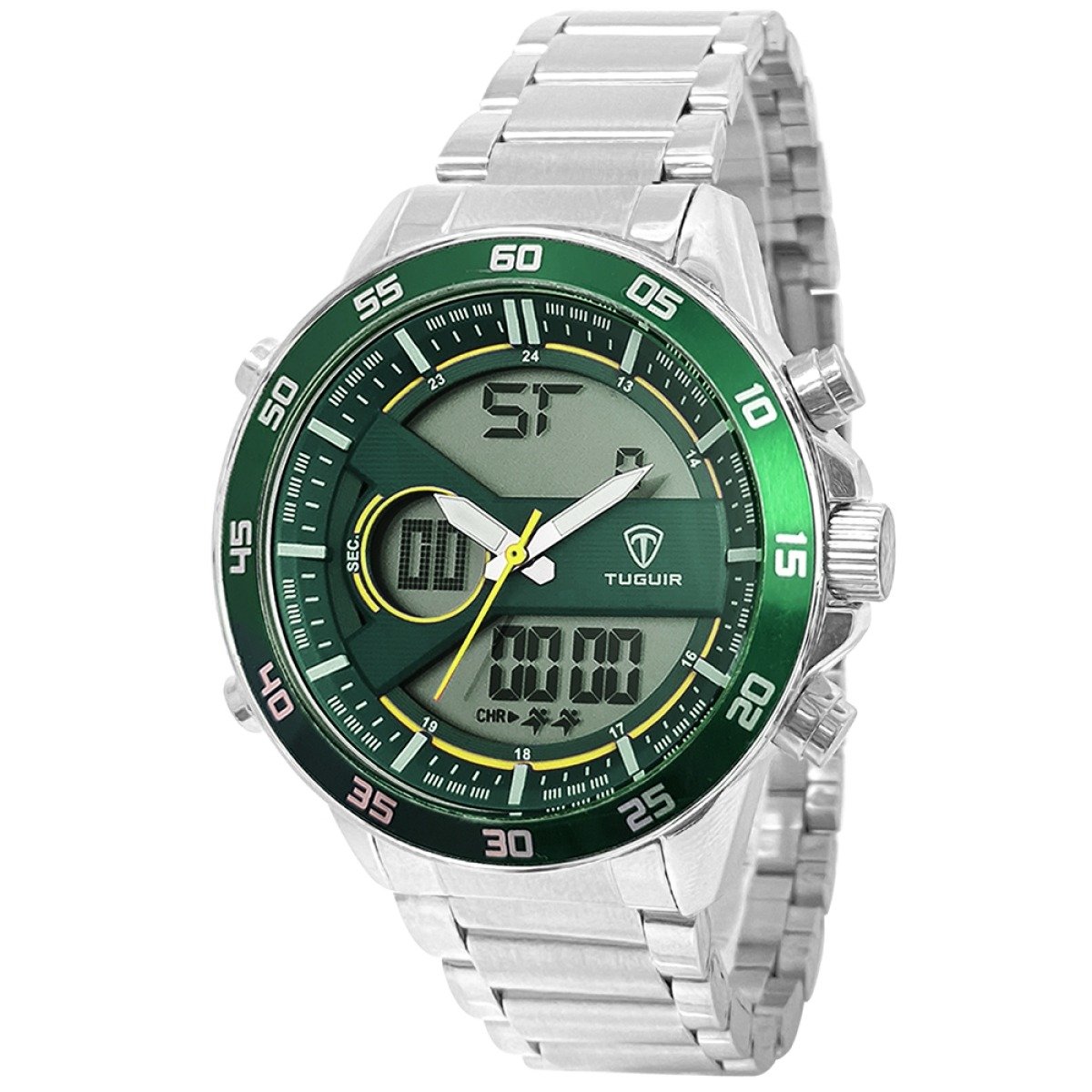 Relógio Masculino Tuguir AnaDigi KT1161 Prata e Verde Prata 2