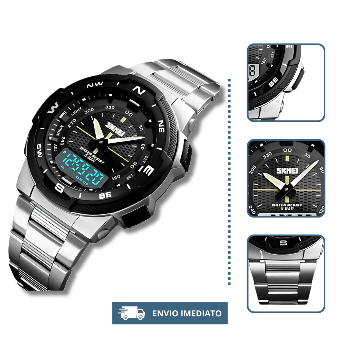 Relógio Masculino Skmei Digital 1370 Prata e Preto Prata 3