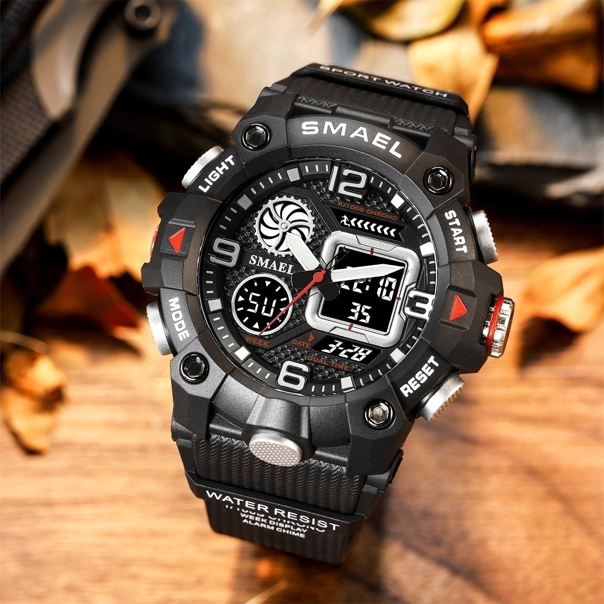 Relógio Masculino Smael AnaDigi 8055 Preto Preto 3
