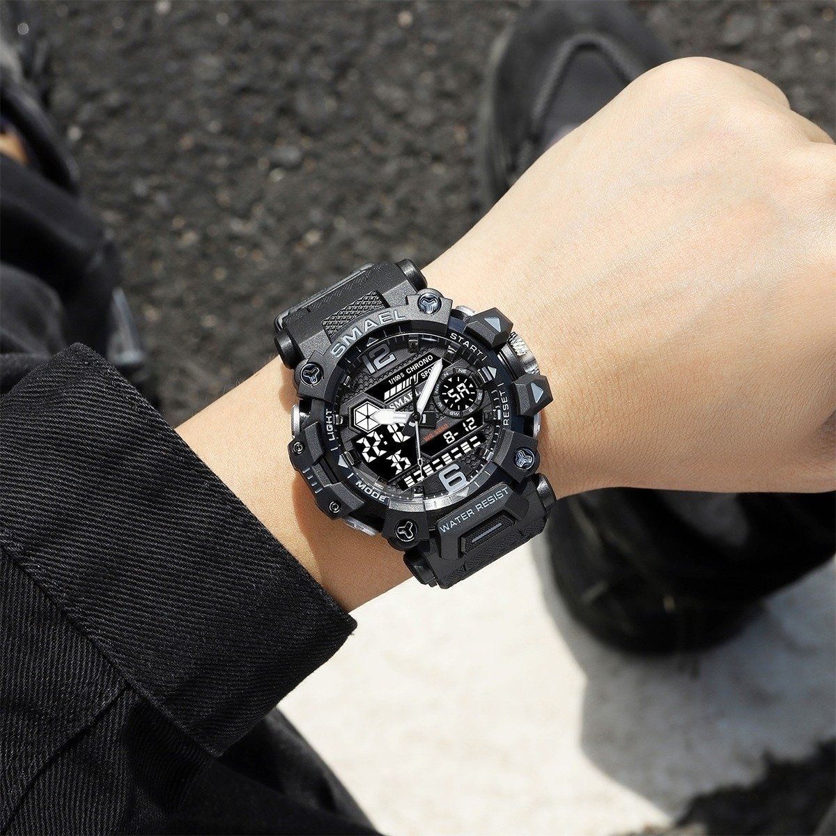 Relógio Masculino Smael AnaDigi 8072 Preto Preto 2