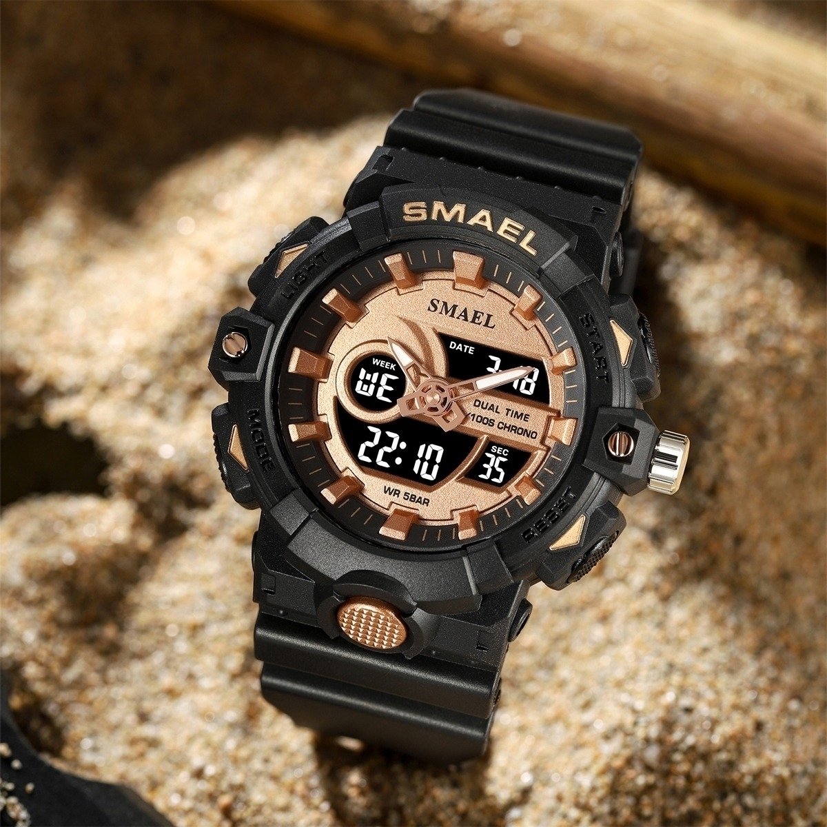 Relógio Masculino Smael AnaDigi 8081 Preto e Rose Preto 2