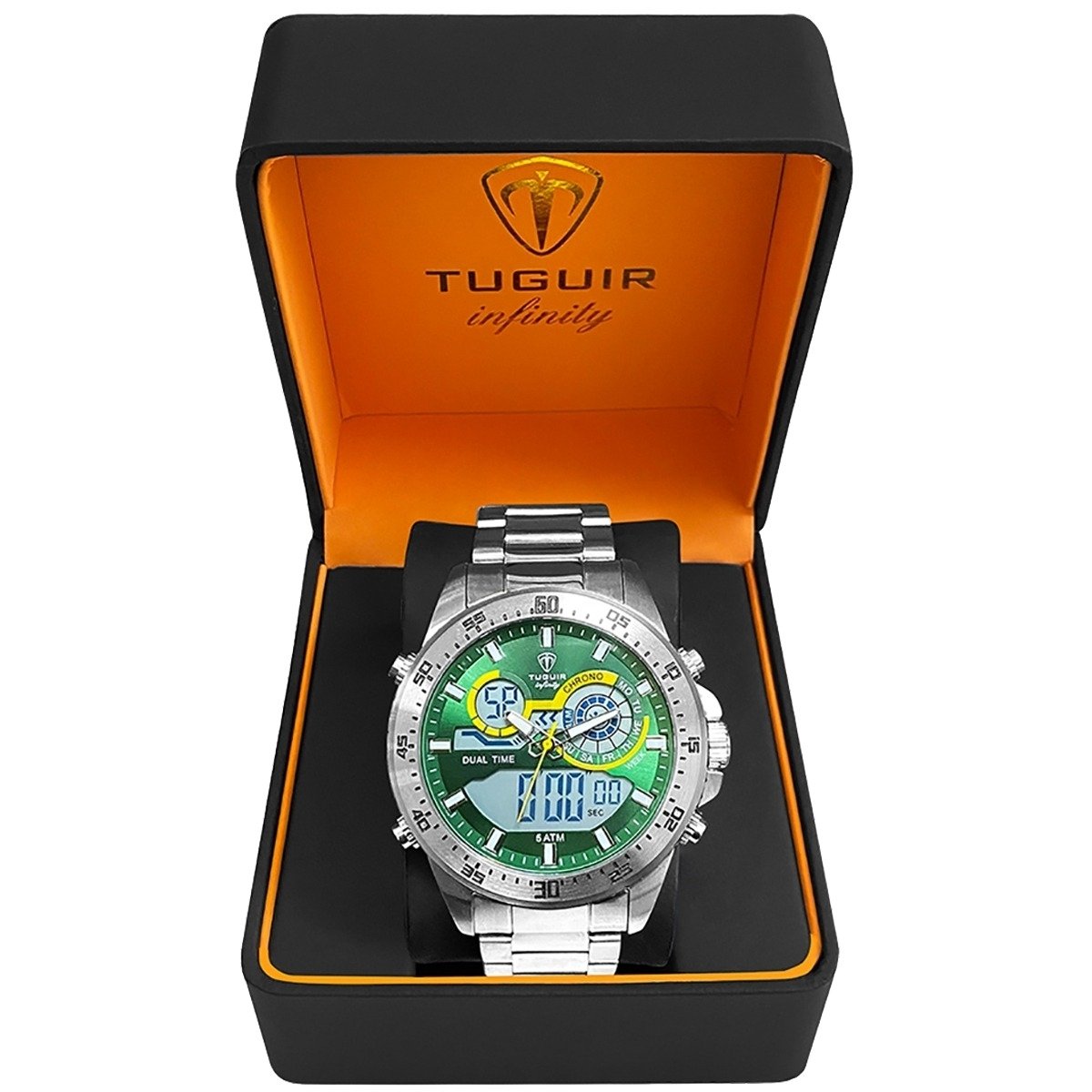 Relógio Masculino de Aço Relógio Tuguir AnaDigi Infinity TGI37021 Prata e Verde Prata 2