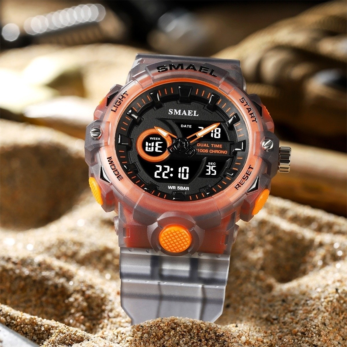 Relógio Masculino Smael AnaDigi 8081 Fume e Laranja Cinza 2
