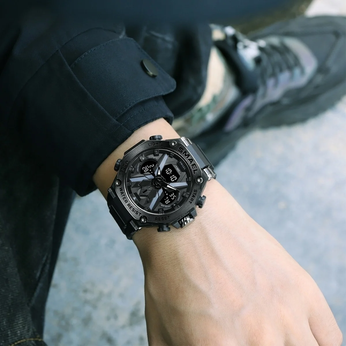 Relógio Masculino Smael Digital 8087 Preto Preto 2