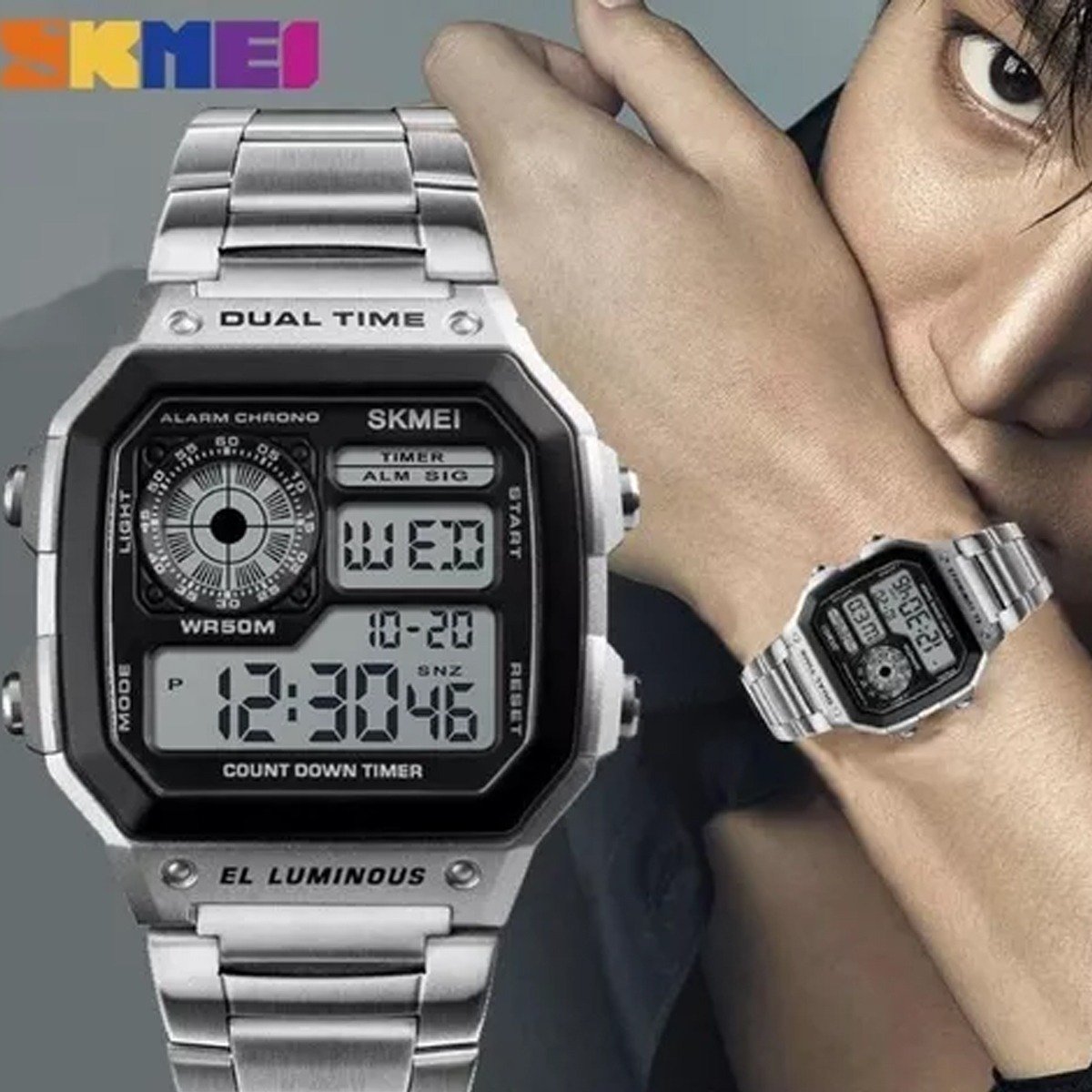 Relógio Masculino Skmei Digital 1335 - Prata Prata 3