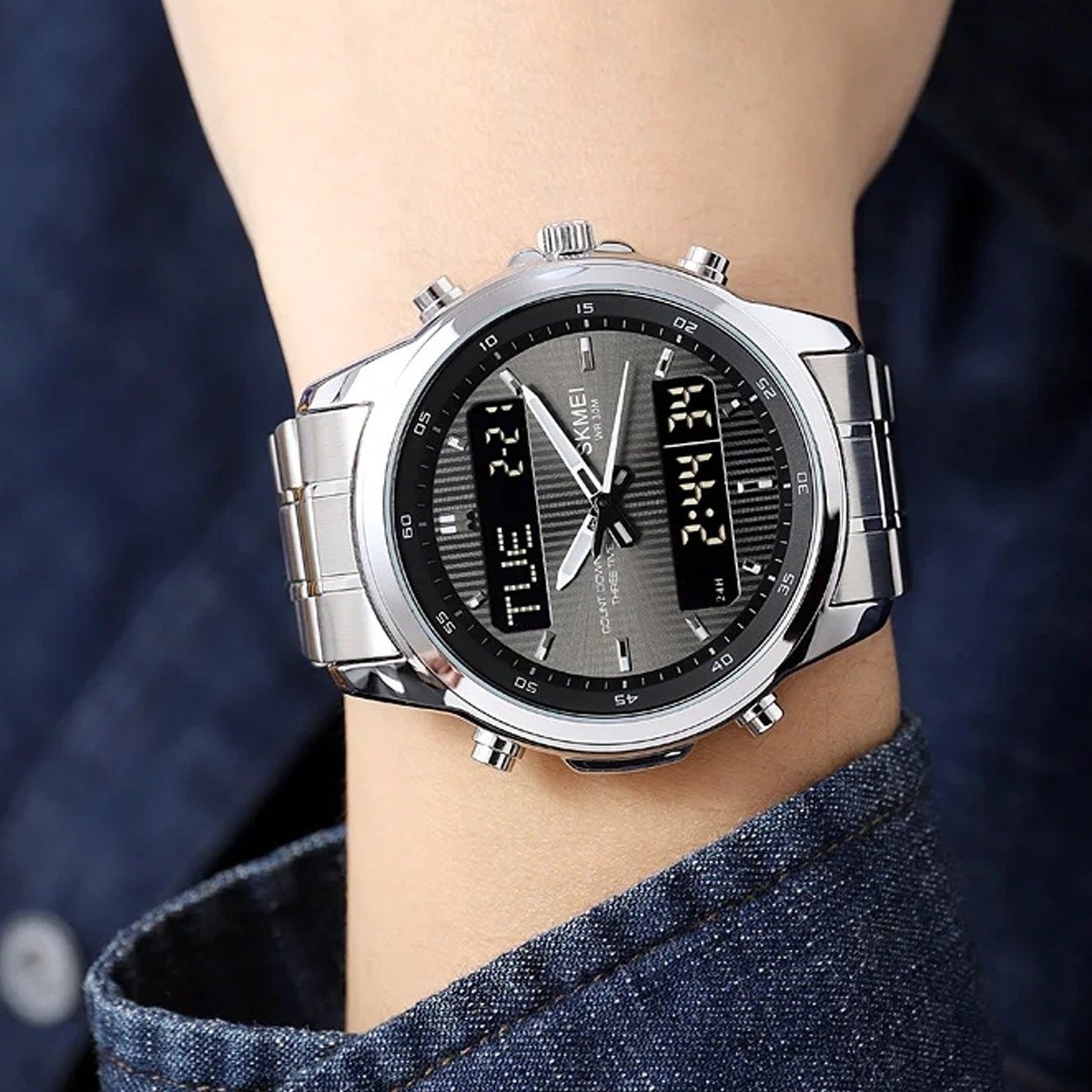 Relógio Masculino Skmei AnaDigi 2049 Prata e Preto Prata 3