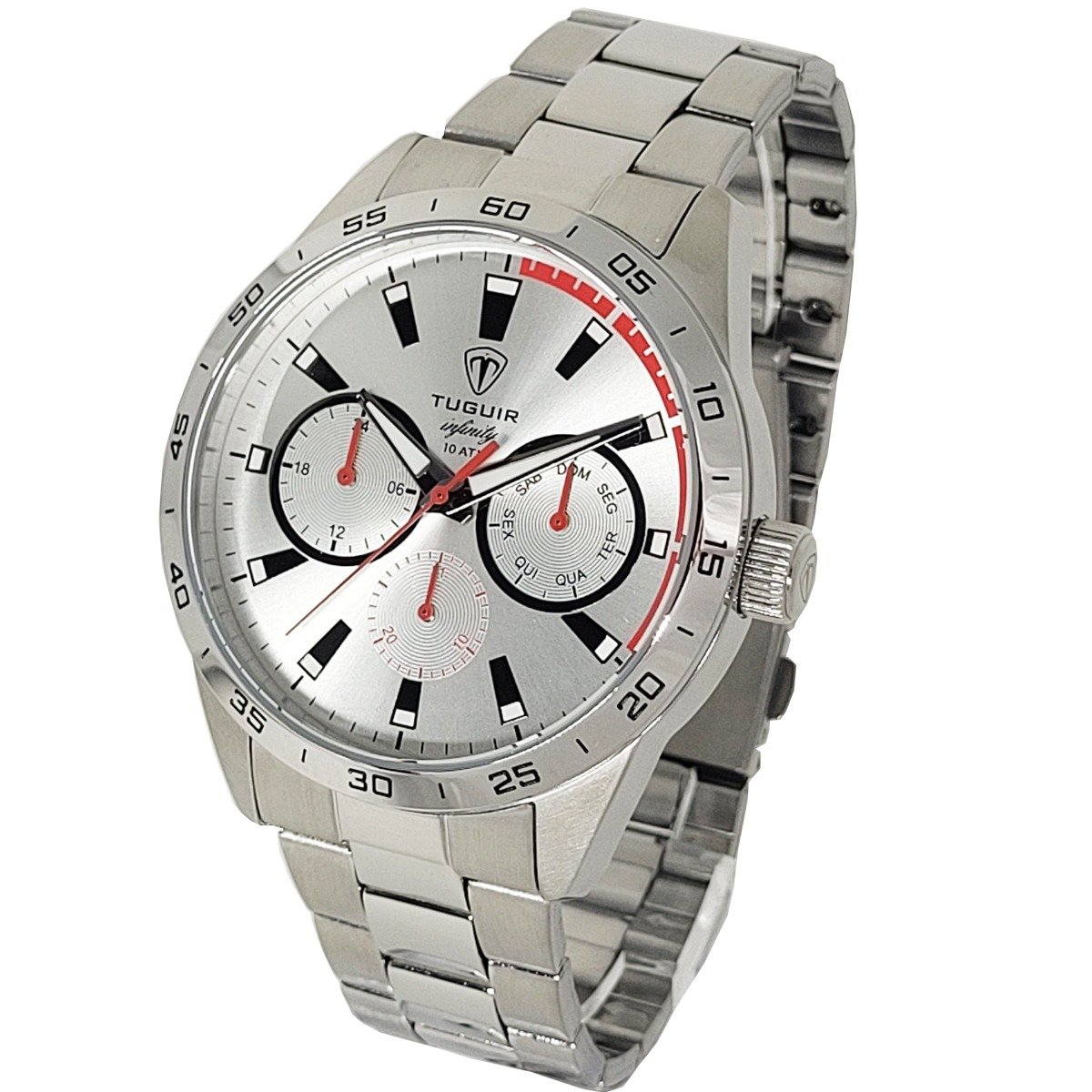 Relógio Masculino de Aço Relógio MultiFunção Tuguir Analógico Infinity TGI37063 Prata Prata 2