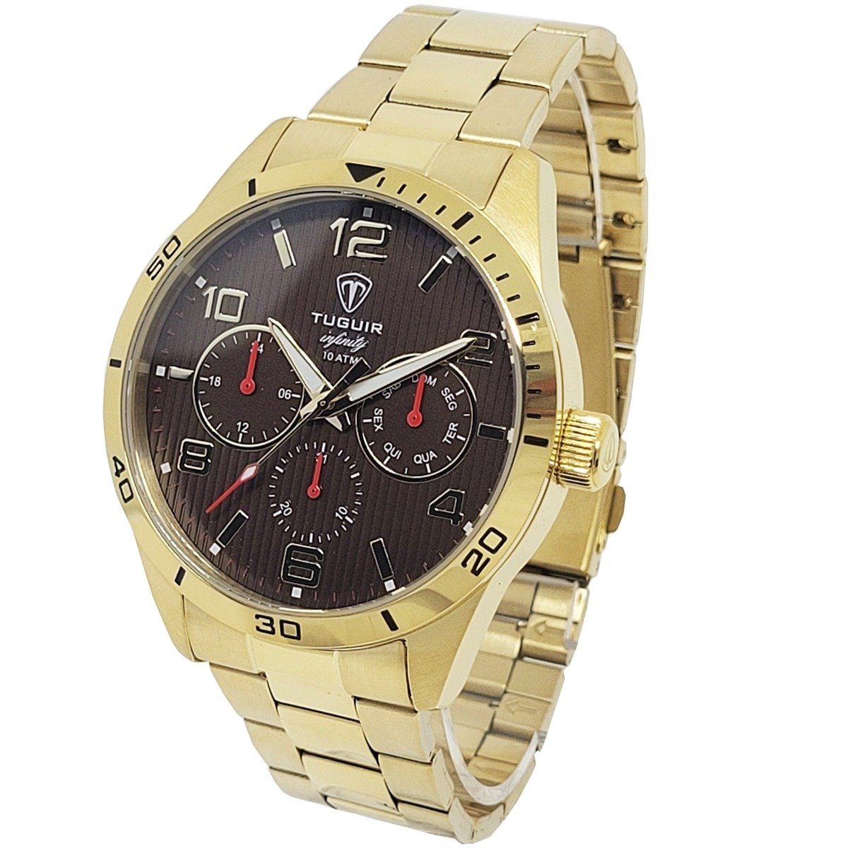 Relógio Masculino de Aço Relógio MultiFunção Tuguir Analógico Infinity TGI37059 Dourado e Marrom Dourado 2