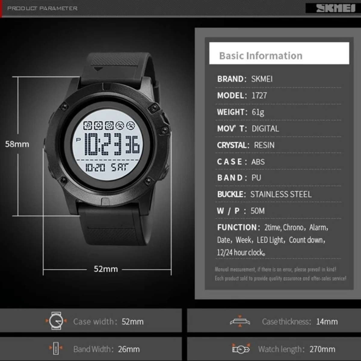 Relógio Masculino Relógio Skmei Digital 1727 Preto Preto 5