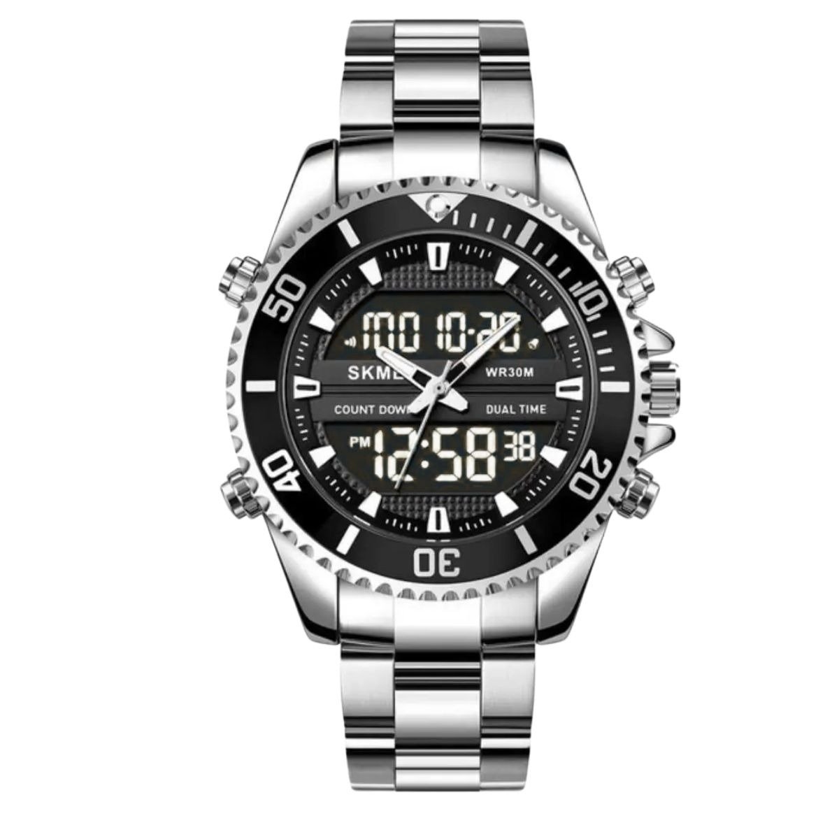 Relógio Masculino Skmei AnaDigi 1850 Prata e Preto Prata 1