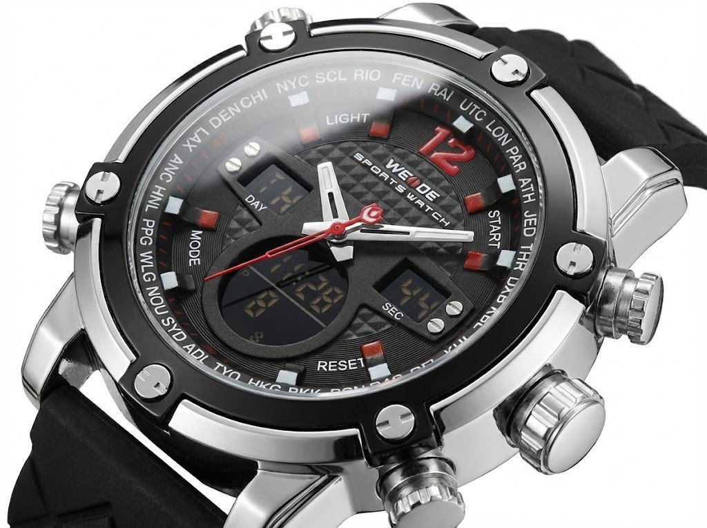 Relógio Masculino Weide AnaDigi WH-5205 Prata e Preto e Vermelho Prata 3