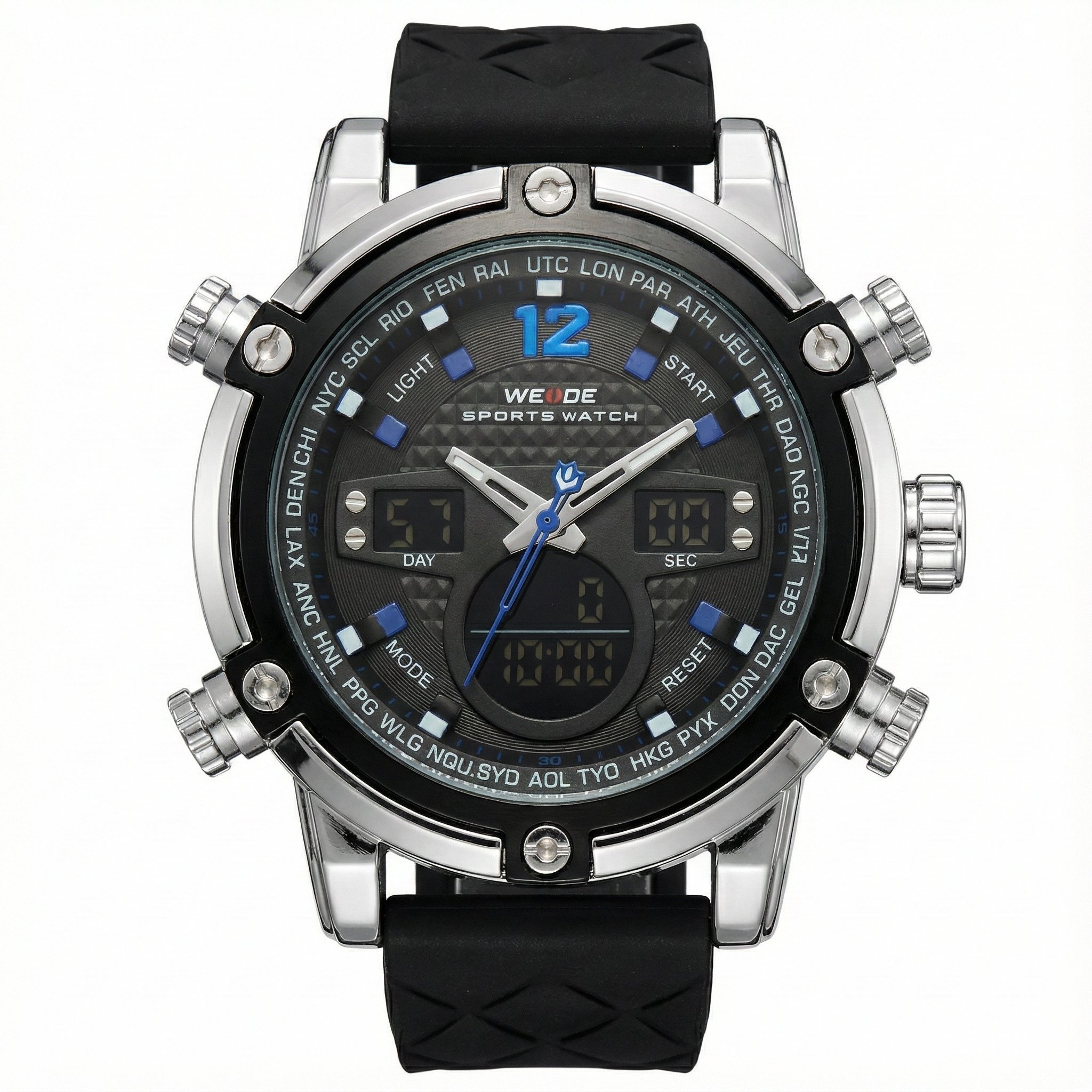 Relógio Masculino Weide AnaDigi WH-5205 Prata e Preto e Azul