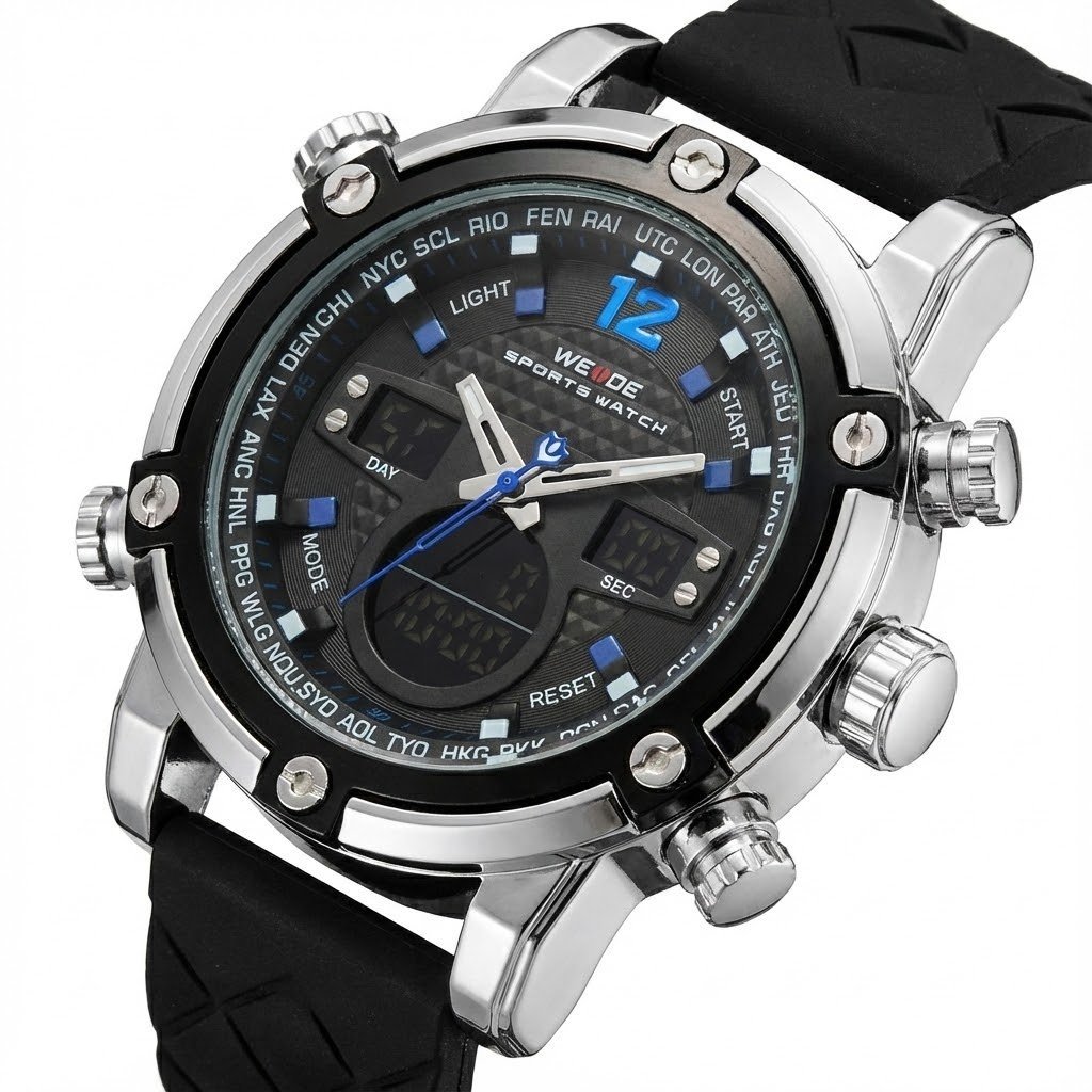 Relógio Masculino Weide AnaDigi WH-5205 Prata e Preto e Azul Prata 2