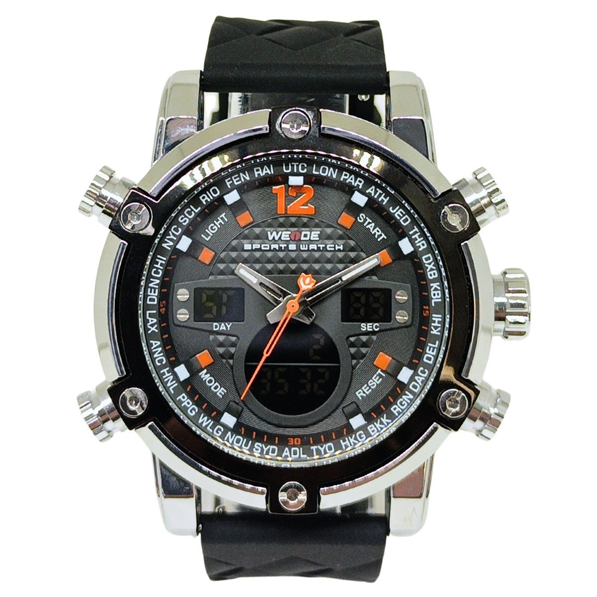 Relógio Masculino Weide AnaDigi WH-5205 Prata e Preto e Laranja