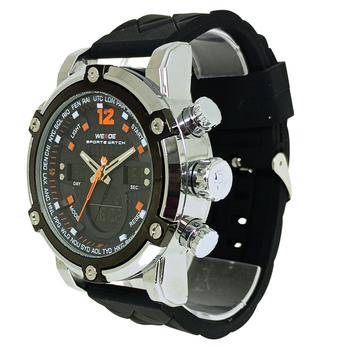 Relógio Masculino Weide AnaDigi WH-5205 Prata e Preto e Laranja Prata 3