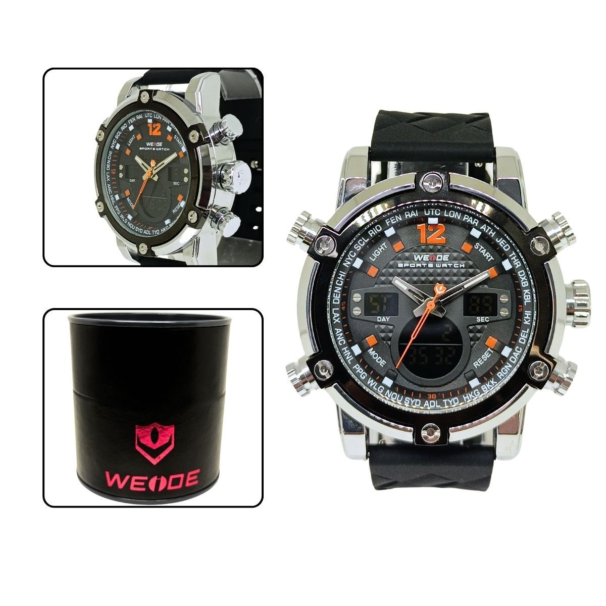 Relógio Masculino Weide AnaDigi WH-5205 Prata e Preto e Laranja Prata 5