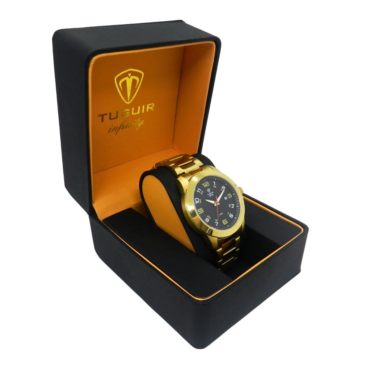 Relógio Masculino de Aço Tuguir Analógico Infinity 9169D Dourado e Preto Dourado 3