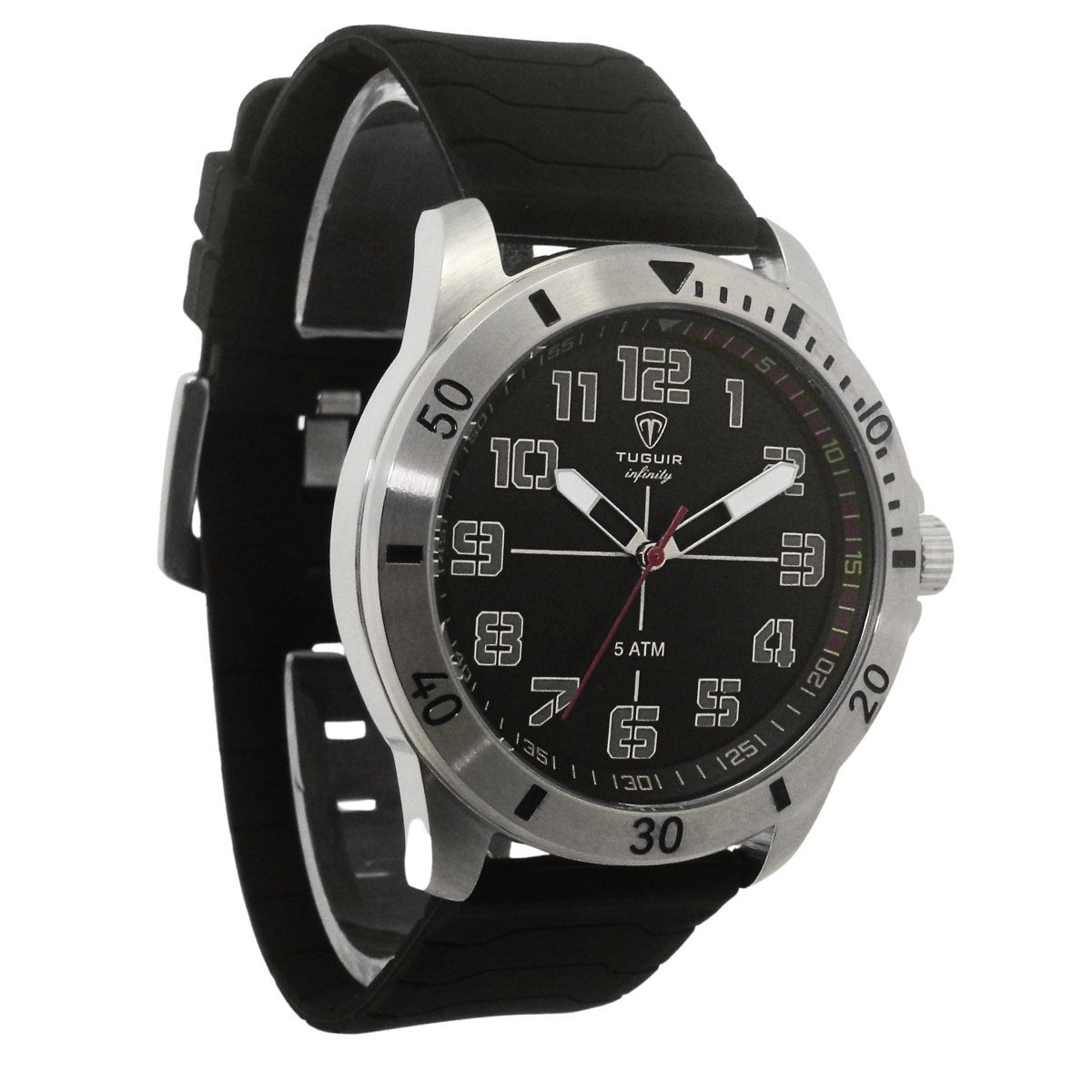 Relógio Masculino de Aço Tuguir Analógico Infinity 9169H Prata e Preto e vermelho Prata 4