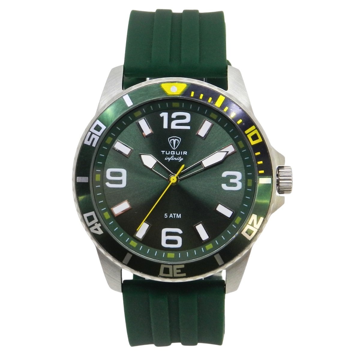 Relógio Masculino de Aço Tuguir Analógico Infinity 9169C Prata e Verde e Amarelo