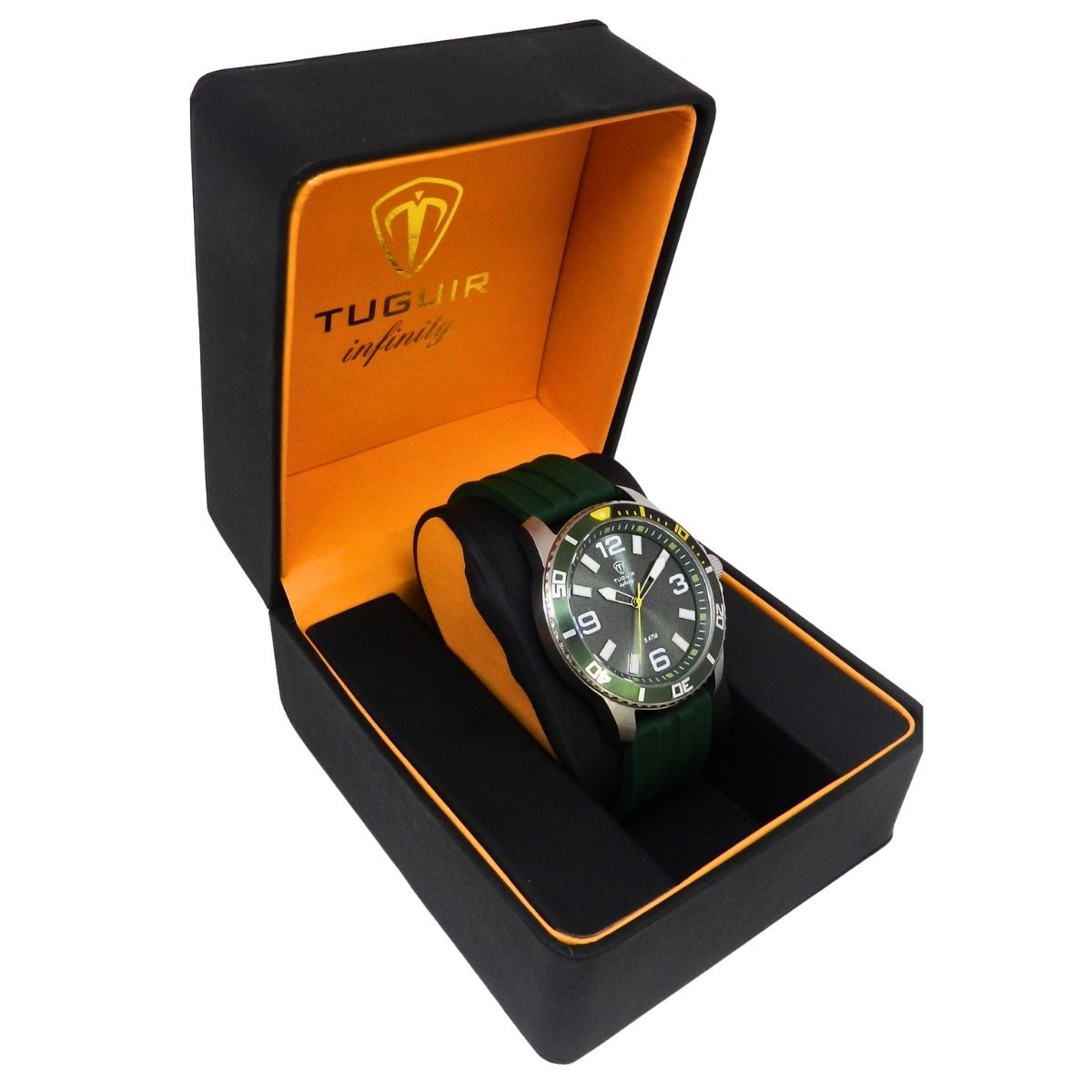 Relógio Masculino de Aço Tuguir Analógico Infinity 9169C Prata e Verde e Amarelo Prata 3