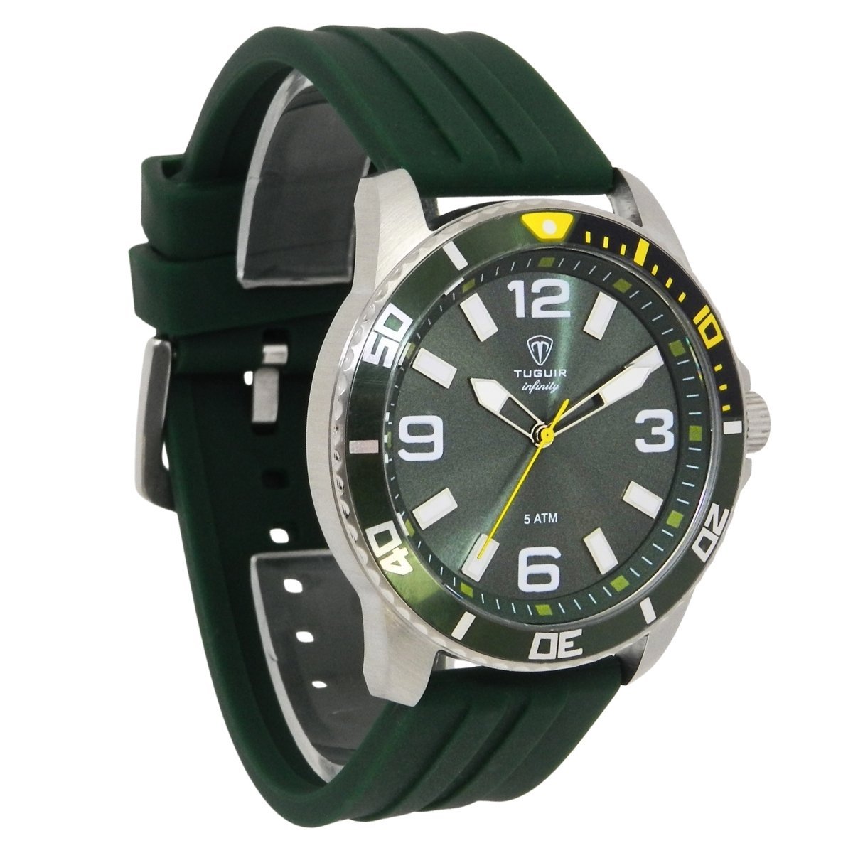 Relógio Masculino de Aço Tuguir Analógico Infinity 9169C Prata e Verde e Amarelo Prata 4