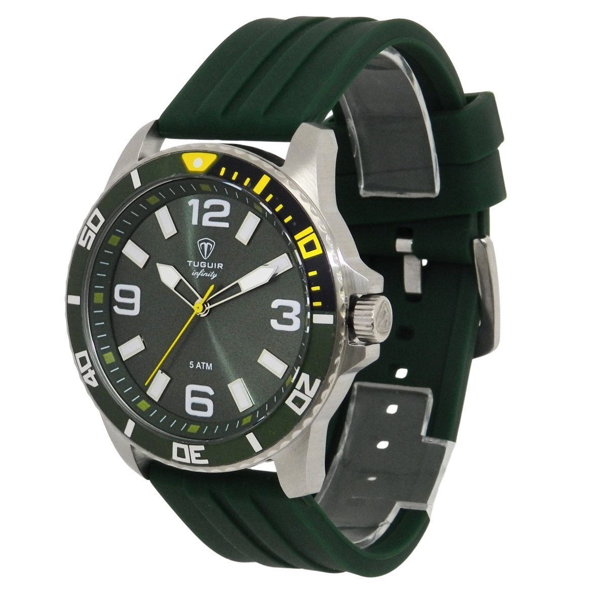 Relógio Masculino de Aço Tuguir Analógico Infinity 9169C Prata e Verde e Amarelo Prata 5