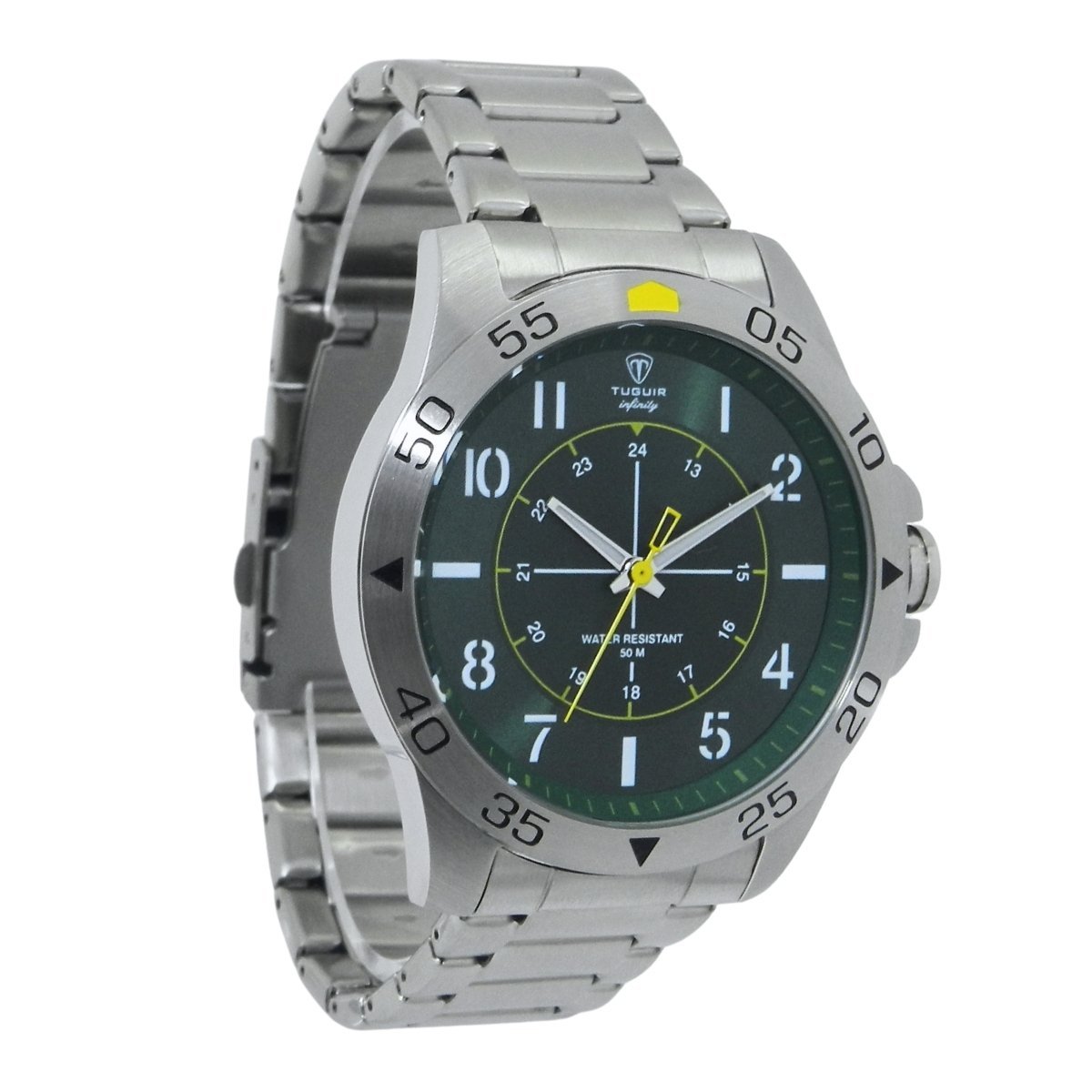 Relógio Masculino de Aço Tuguir Analógico Infinity 9167F Prata e Verde e Amarelo Prata 4