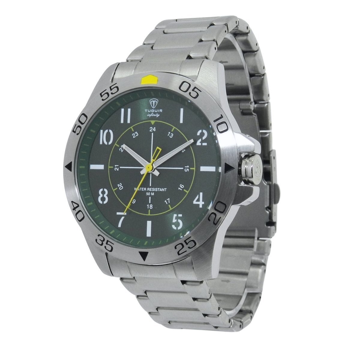 Relógio Masculino de Aço Tuguir Analógico Infinity 9167F Prata e Verde e Amarelo Prata 5