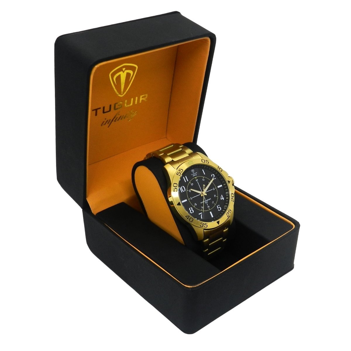 Relógio Masculino de Aço Tuguir Analógico Infinity 9167F Dourado e Preto Dourado 3