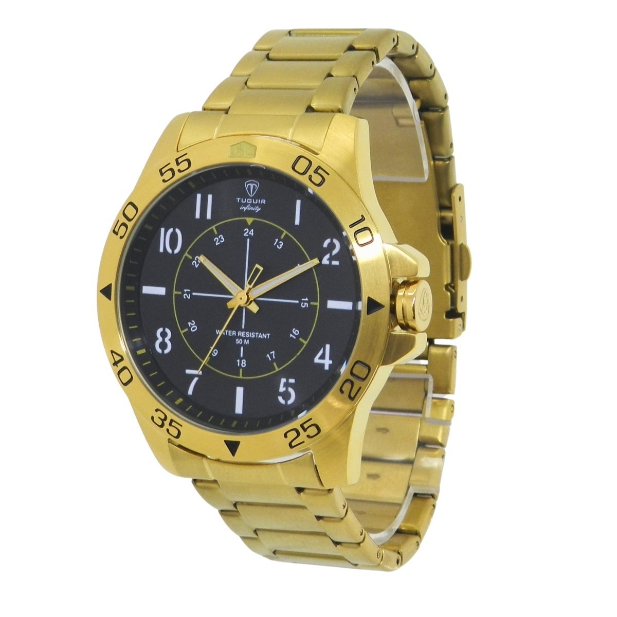 Relógio Masculino de Aço Tuguir Analógico Infinity 9167F Dourado e Preto Dourado 5