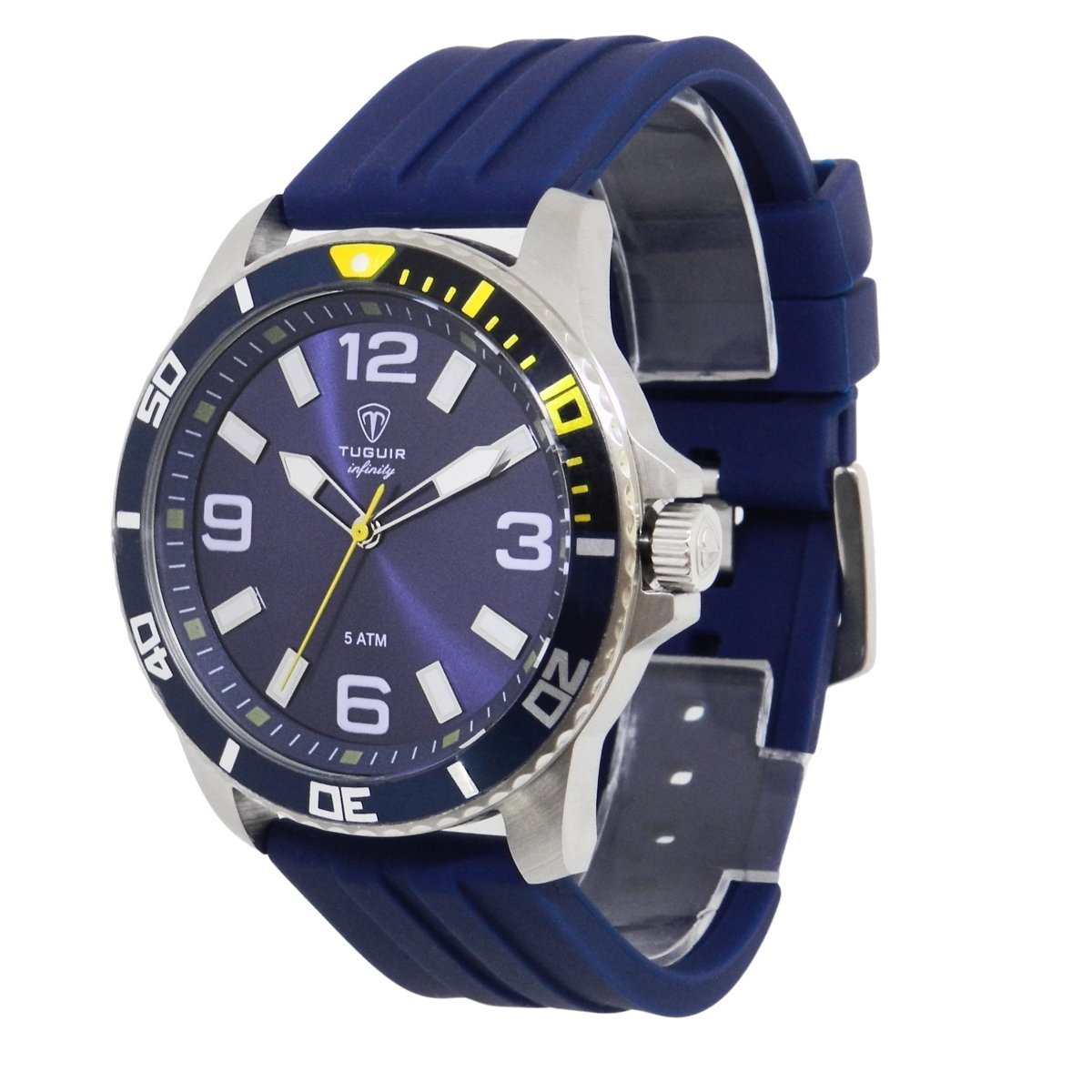 Relógio Masculino de Aço Tuguir Analógico Infinity 9169C Prata e Azul e Amarelo Prata 5