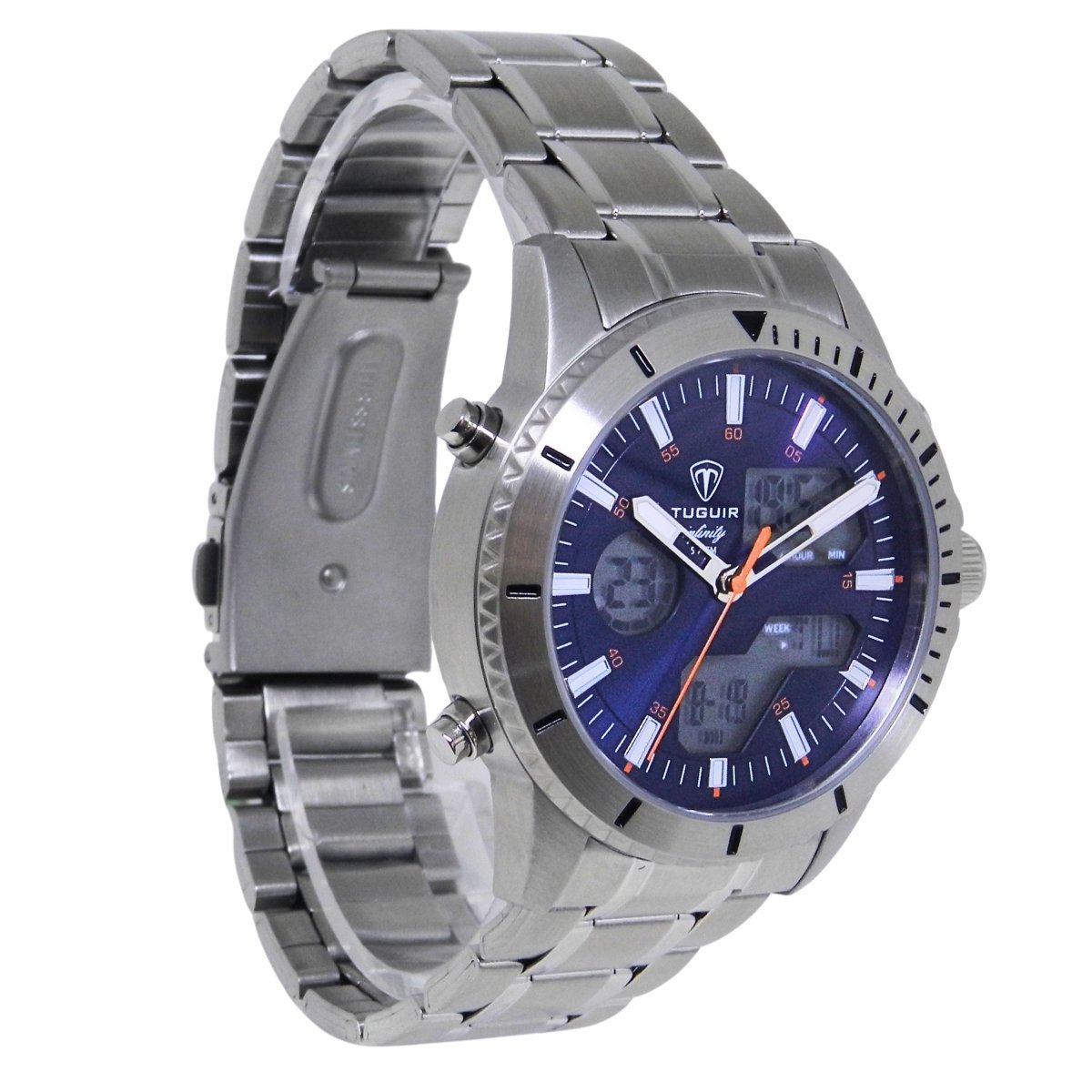 Relógio Masculino de Aço Tuguir AnaDigi Infinity GCS-1269 Prata e Azul Prata 4