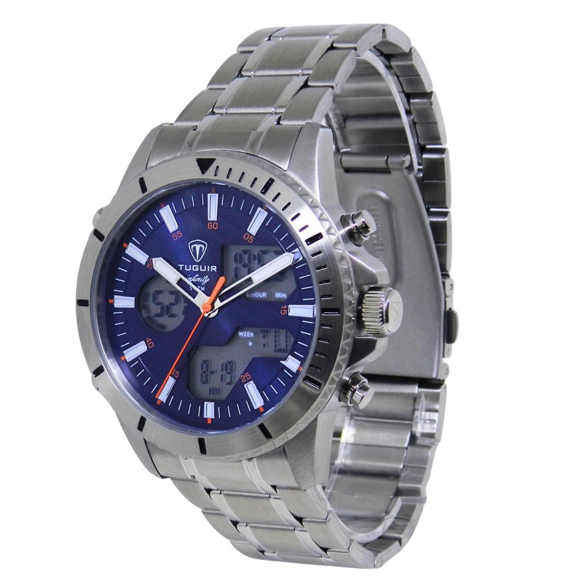 Relógio Masculino de Aço Tuguir AnaDigi Infinity GCS-1269 Prata e Azul Prata 5