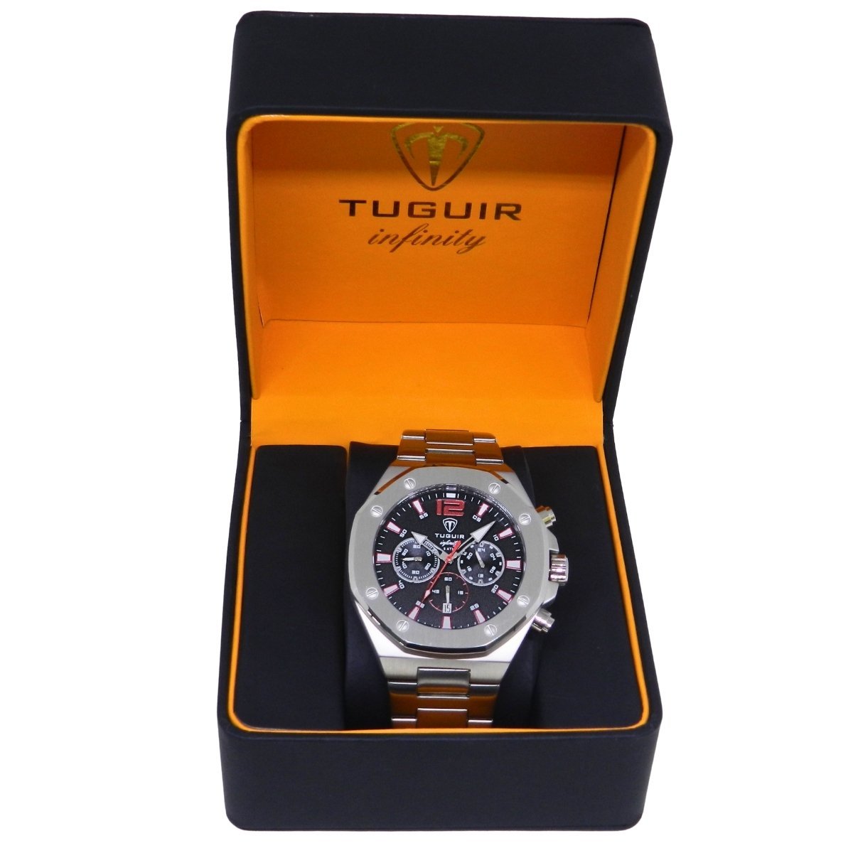 Relógio Cronógrafo Masculino de Aço Tuguir Analógico Infinity GCS-1271 Prata e Preto Prata 2