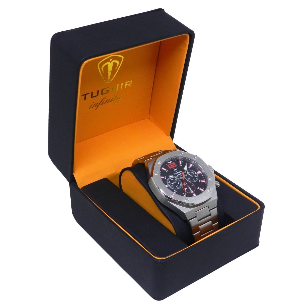 Relógio Cronógrafo Masculino de Aço Tuguir Analógico Infinity GCS-1271 Prata e Preto Prata 3